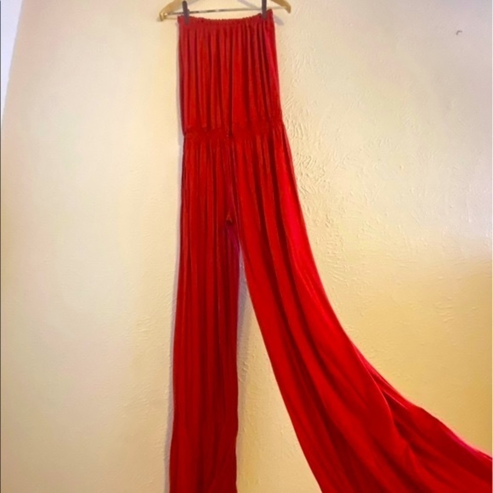 Gorgeous HANDMADE small red pantsuit strapless romper elastic